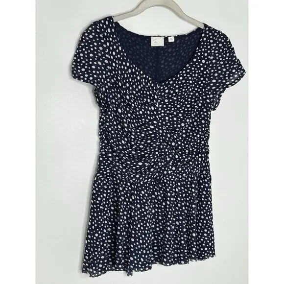 Anthropologie Postmark Polka Dot Peplum Top Navy White Size Medium - Picture 2 of 6